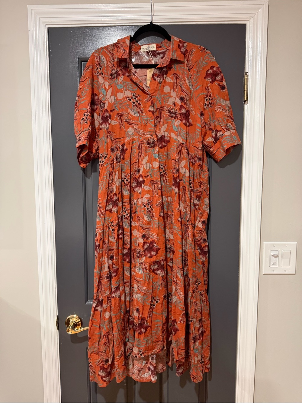 NATURAL LIFE Rust Orange Floral Button-Front Midi Dress
